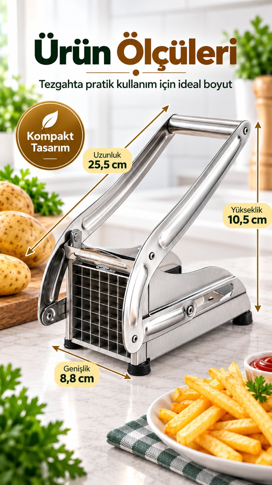 Patates dilimleyici ürün ölçüleri