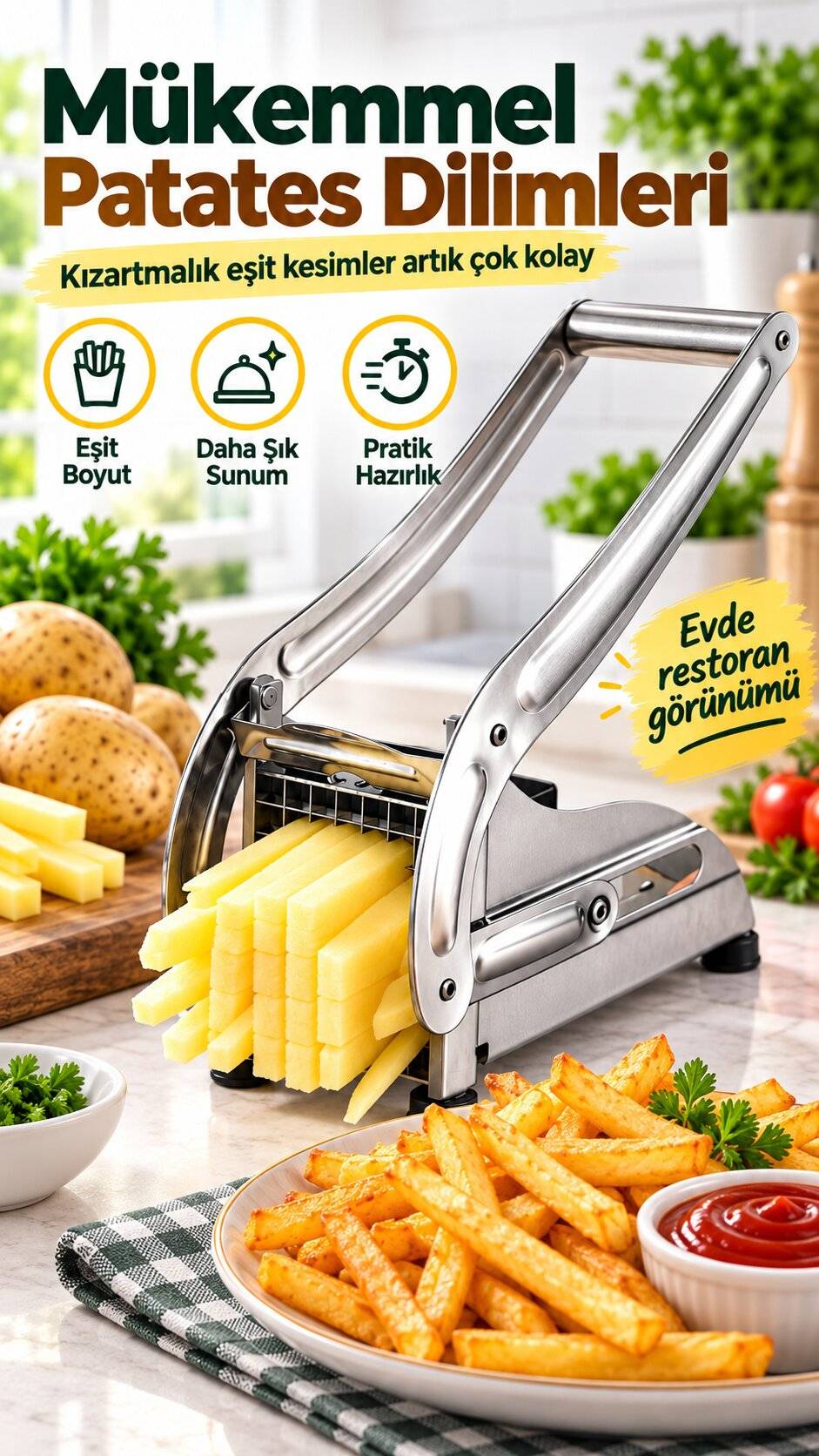 Eşit kesilmiş patates dilimleri